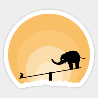 rabbit and elephant playing seesaw Sticker